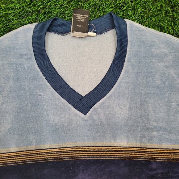 Vintage 70s LAX Velour Striped Pullover Sweater Large Slim-Fit Made IN USA - Picture 2 of 11